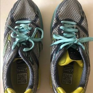 BROOKS GHOST Running Sneakers Shoes Size 8.0 Gray Turquoise Lime EUC